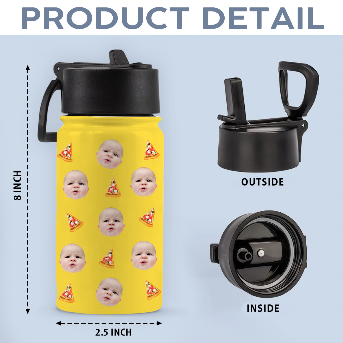 Custom Face Photo With Icon Back To School Water Bottle For Kid TH10 894245
