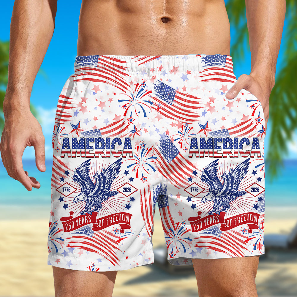 USA 250 Years of Freedom 1776–2026 American Flag Beach Shorts TH10 169111