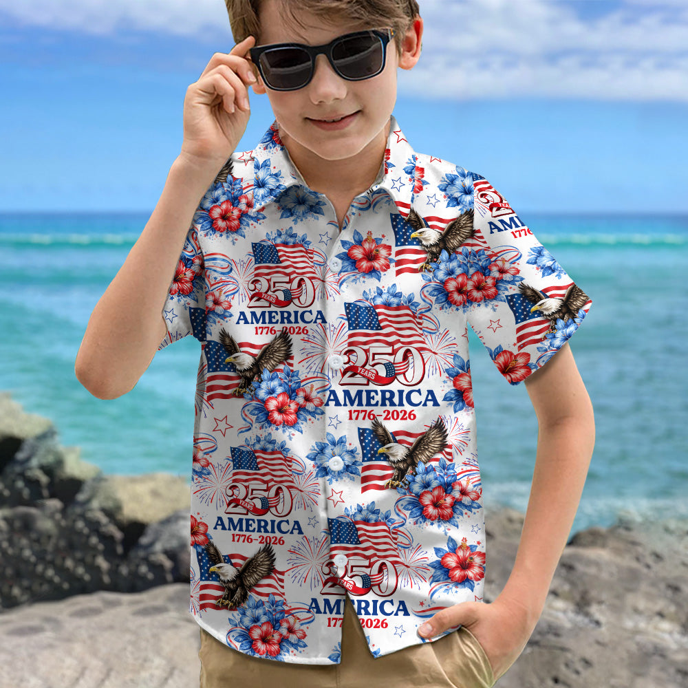 Personalized USA 250th Anniversary 1776–2026 Kid Hawaii Shirt – Patriotic Eagle Flag Gift for 4th of July TH10 169397