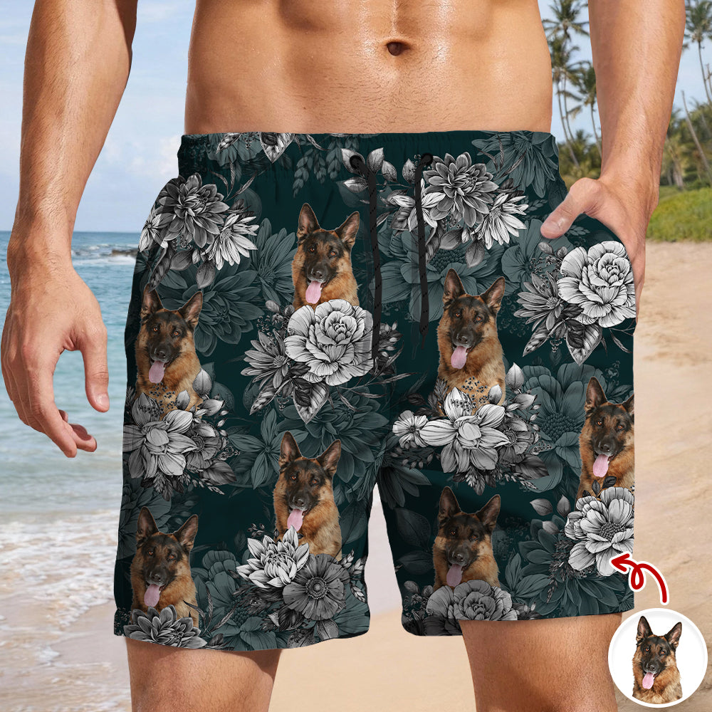 Custom Dog Photo Floral Aloha Pattern Beach Shorts - Gift for Dog Lovers HO82 902414