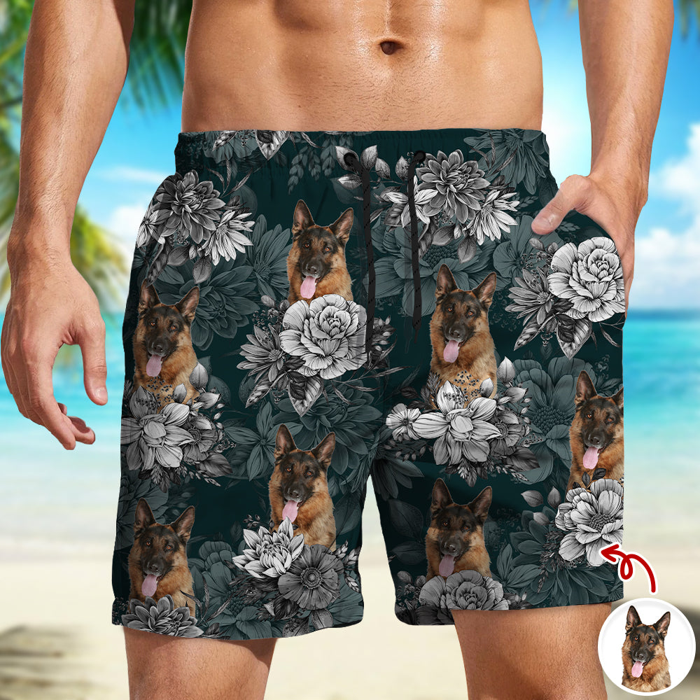 Custom Dog Photo Floral Aloha Pattern Beach Shorts - Gift for Dog Lovers HO82 902414