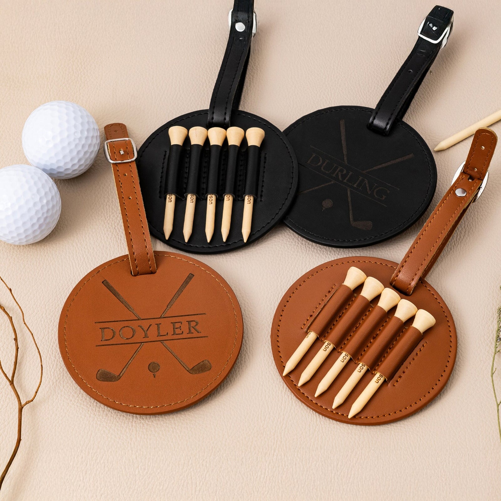 Personalized Leather Golf Bag Tag Gift with Golf Tees Gift for Golfer, Golf Ball Marker HA75 898332