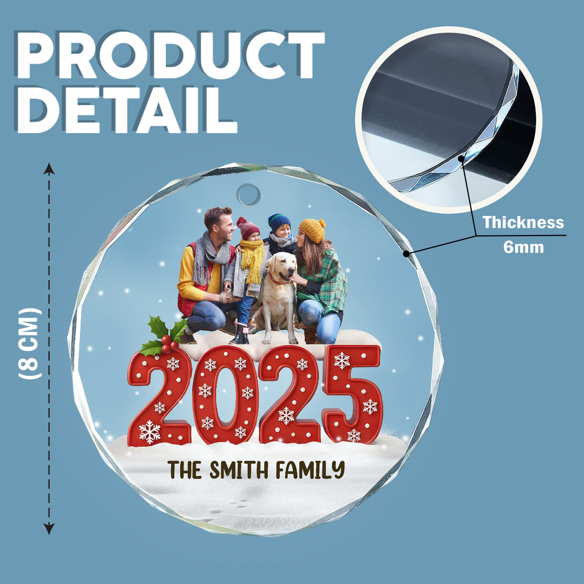 Custom Family Photo Glass Ornament Christmas Gifts For Dad, Mom, Grandpa, Grandma CH07 899984