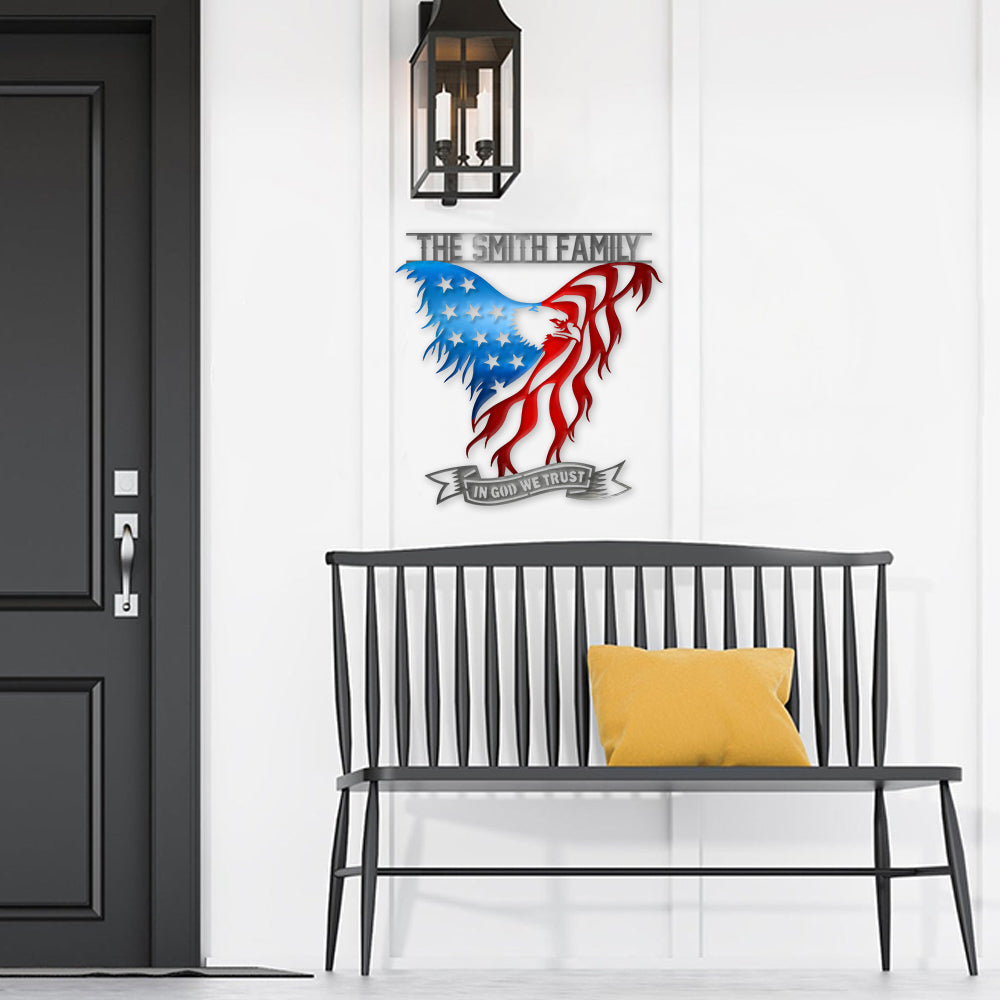 Custom Family Name American Eagle Flag In God We Trust Metal Sign LM32 897905