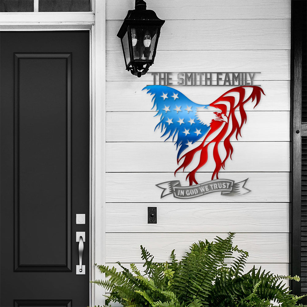 Custom Family Name American Eagle Flag In God We Trust Metal Sign LM32 897905