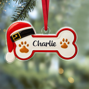 Personalized Custom Name Dog Bone With Santa Hat Acrylic Ornament TH10 896635
