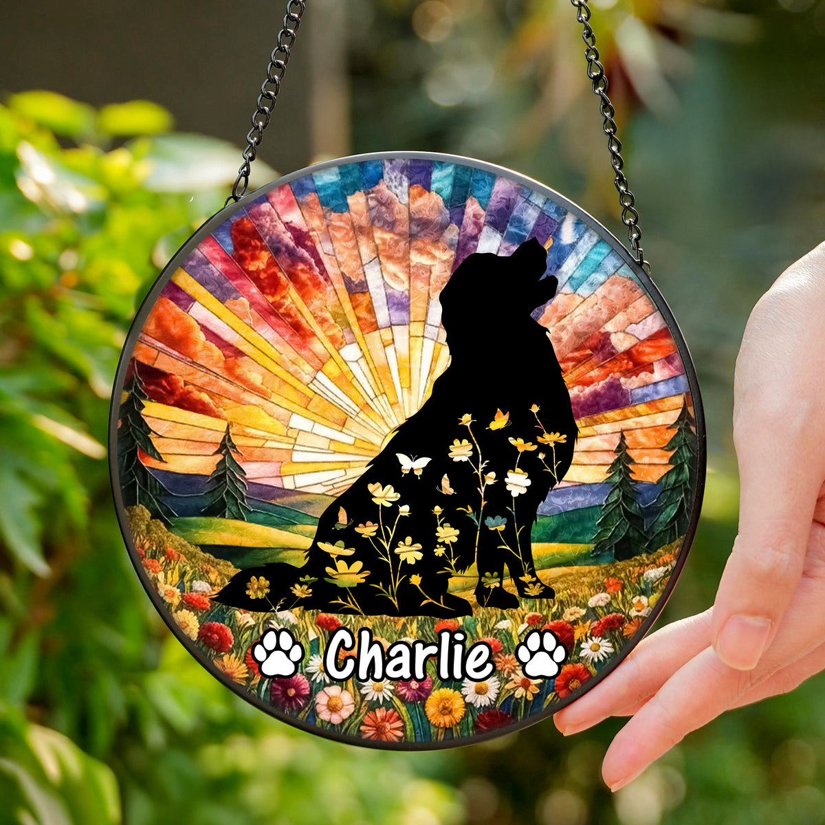 Custom Floral Dog Memorial For Dog Lover Stained Glass Suncatcher TH10 894461