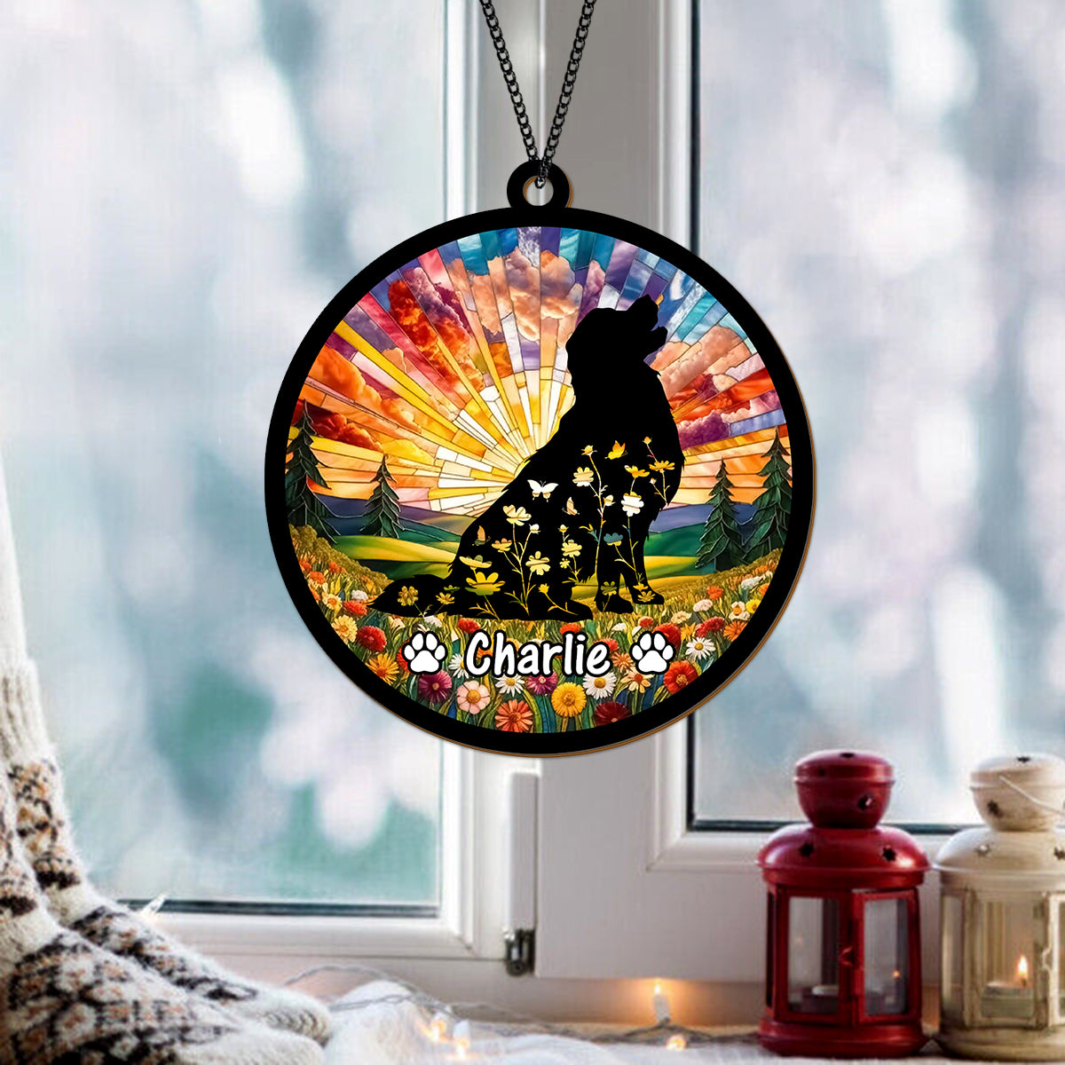 Custom Floral Dog Memorial Suncatcher For Dog Lovers TH10 894305