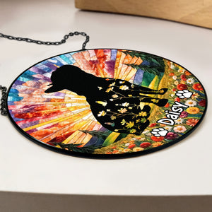 Custom Floral Dog Memorial For Dog Lover Stained Glass Suncatcher TH10 894461