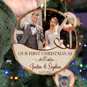 Custom Wedding First christmas As A Mr. Mrs. Photo Wood Slice Ornament Gift For Couple CH07 899266