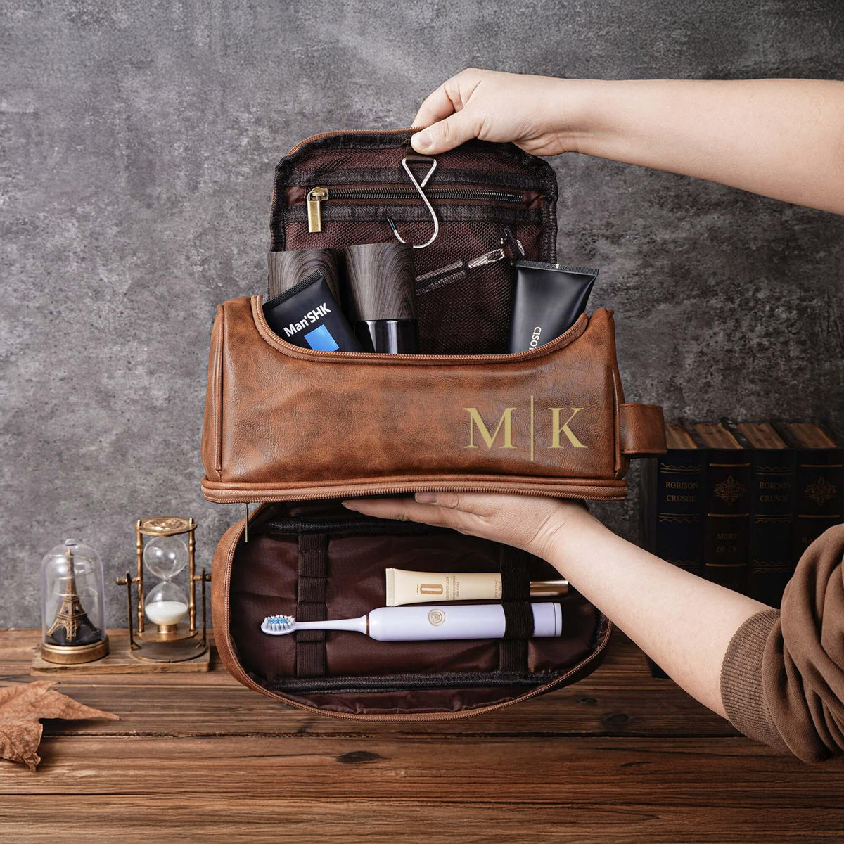 Personalized Men's Leather Toiletry Bag Birthday, Christmas, Anniversary Gift for Him CH07 896692