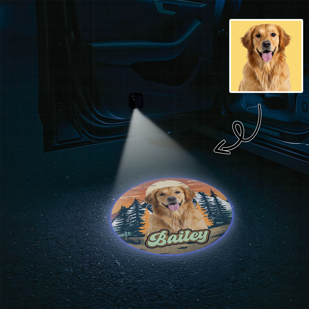 Custom Dog Photo Camping Hiking Car Door Projector Light HO82 894372