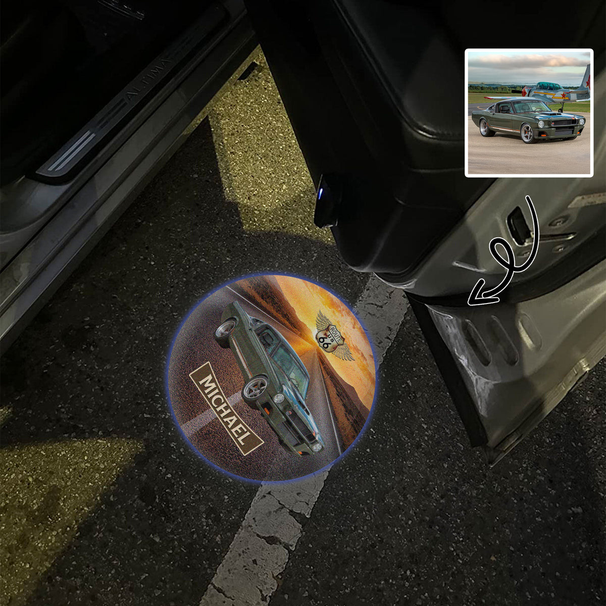 Custom Photo Car Photo Vintage Route 66 - Personalized Car Door Projector Light CH07 896436