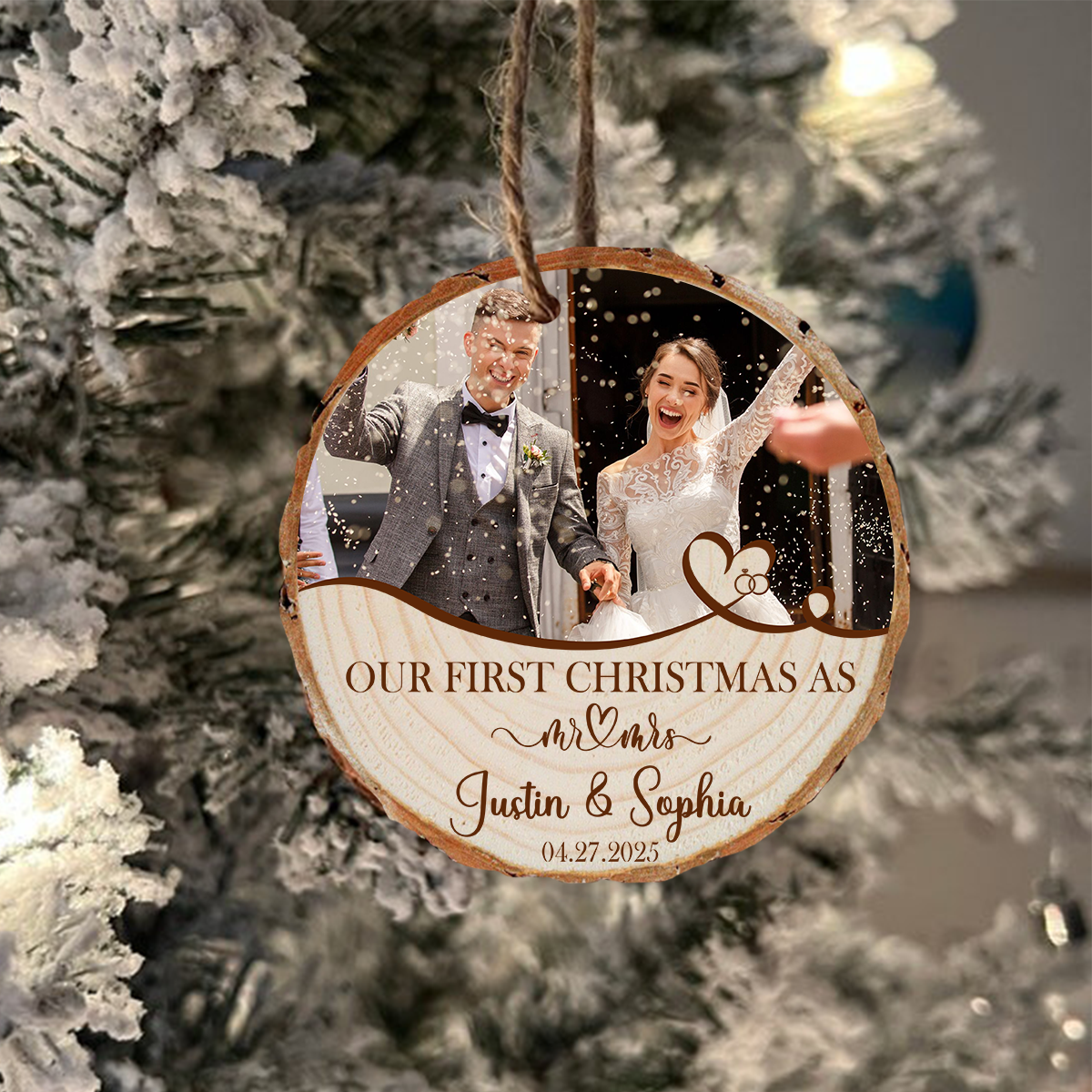 Custom Wedding First christmas As A Mr. Mrs. Photo Wood Slice Ornament Gift For Couple CH07 899266
