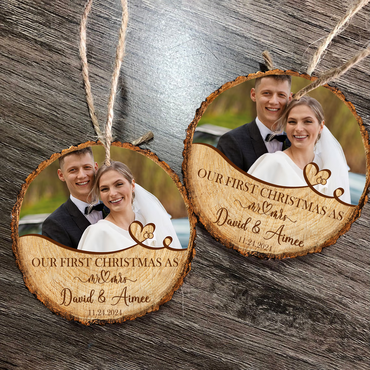 Custom Wedding First christmas As A Mr. Mrs. Photo Wood Slice Ornament Gift For Couple CH07 899266