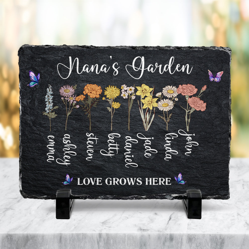 Grandma with Grandkid's Birth Flower Rectangle Shaped Stone With Stand Personalized Gift HO82 893628