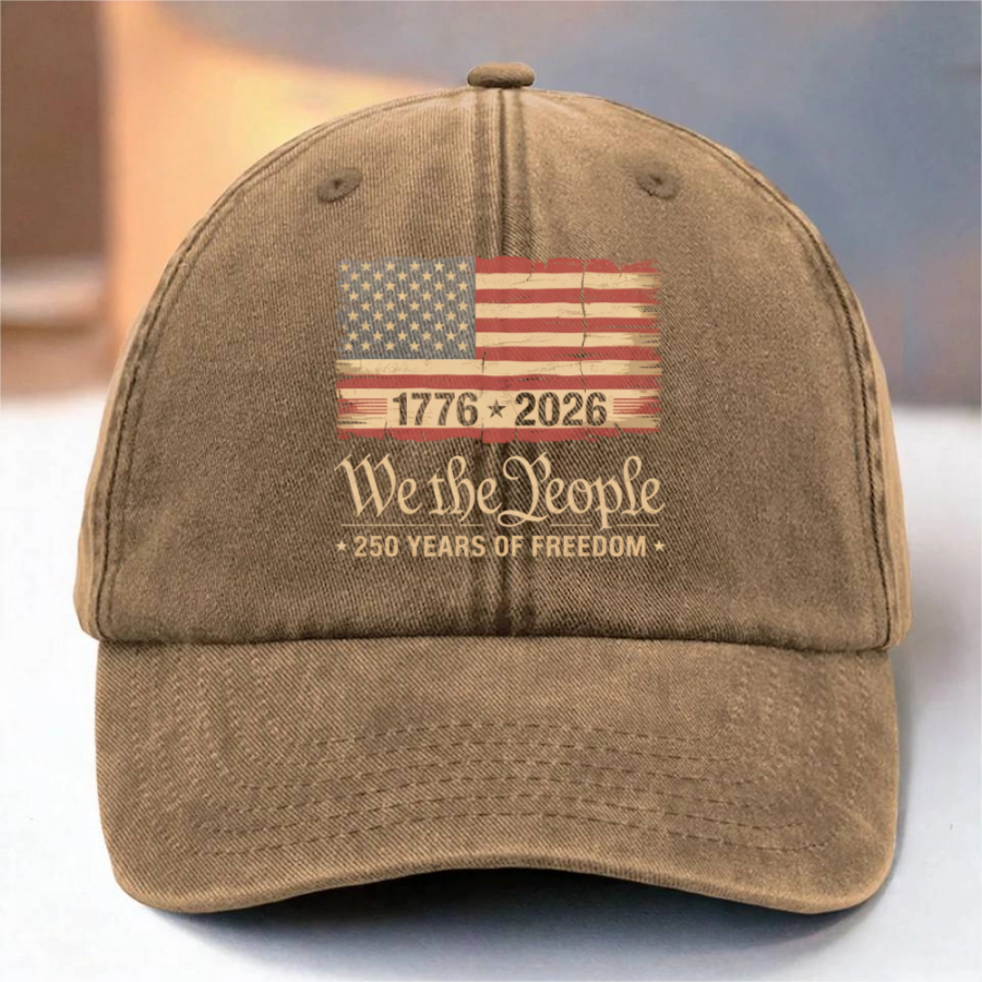 America 250th Birthday US Flag 250 Years We The People Washed Denim Baseball Cap HO82 894634