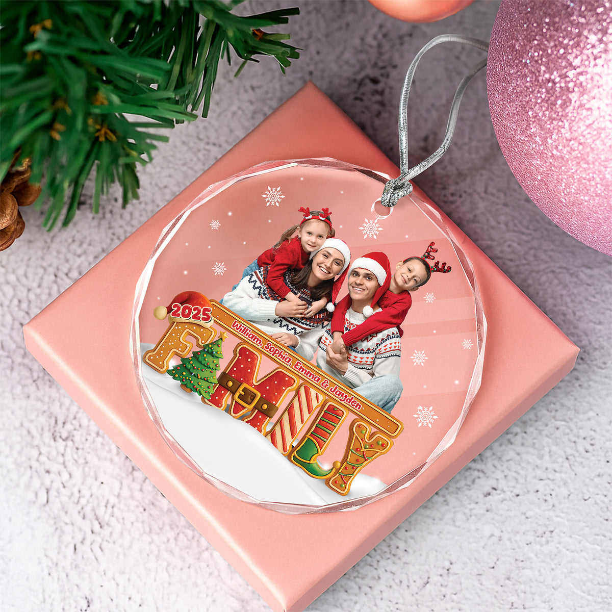 Custom Family Photo Our Christmas Tree Cake Personalized Glass Ornament CH07 899980