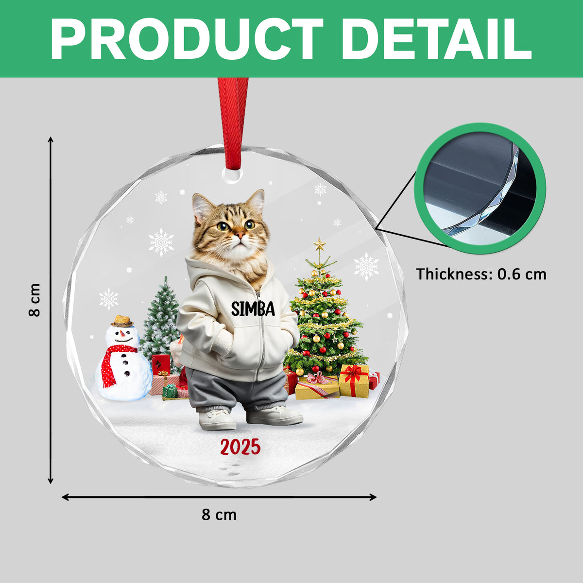 Custom Photo Cat Christmas Glass Ornament CH07 899786