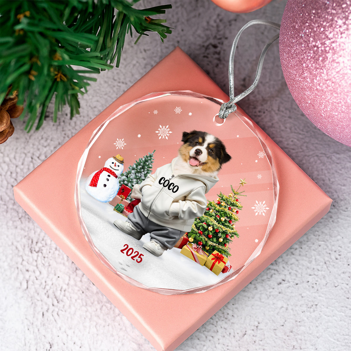 Custom Photo Dog Christmas Glass Ornament CH07 899784