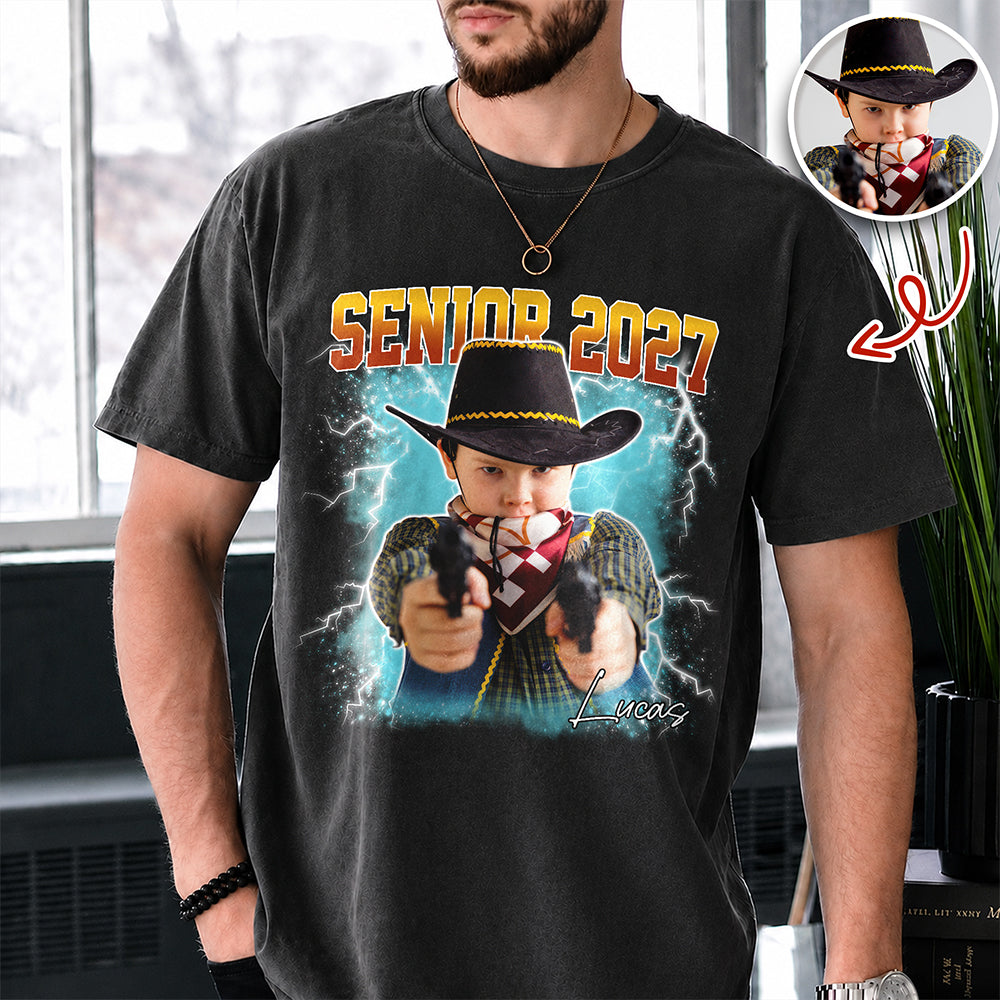 Personalized Senior 2027 Photo Comfort Shirt Last First Day School Gift CH07 180286
