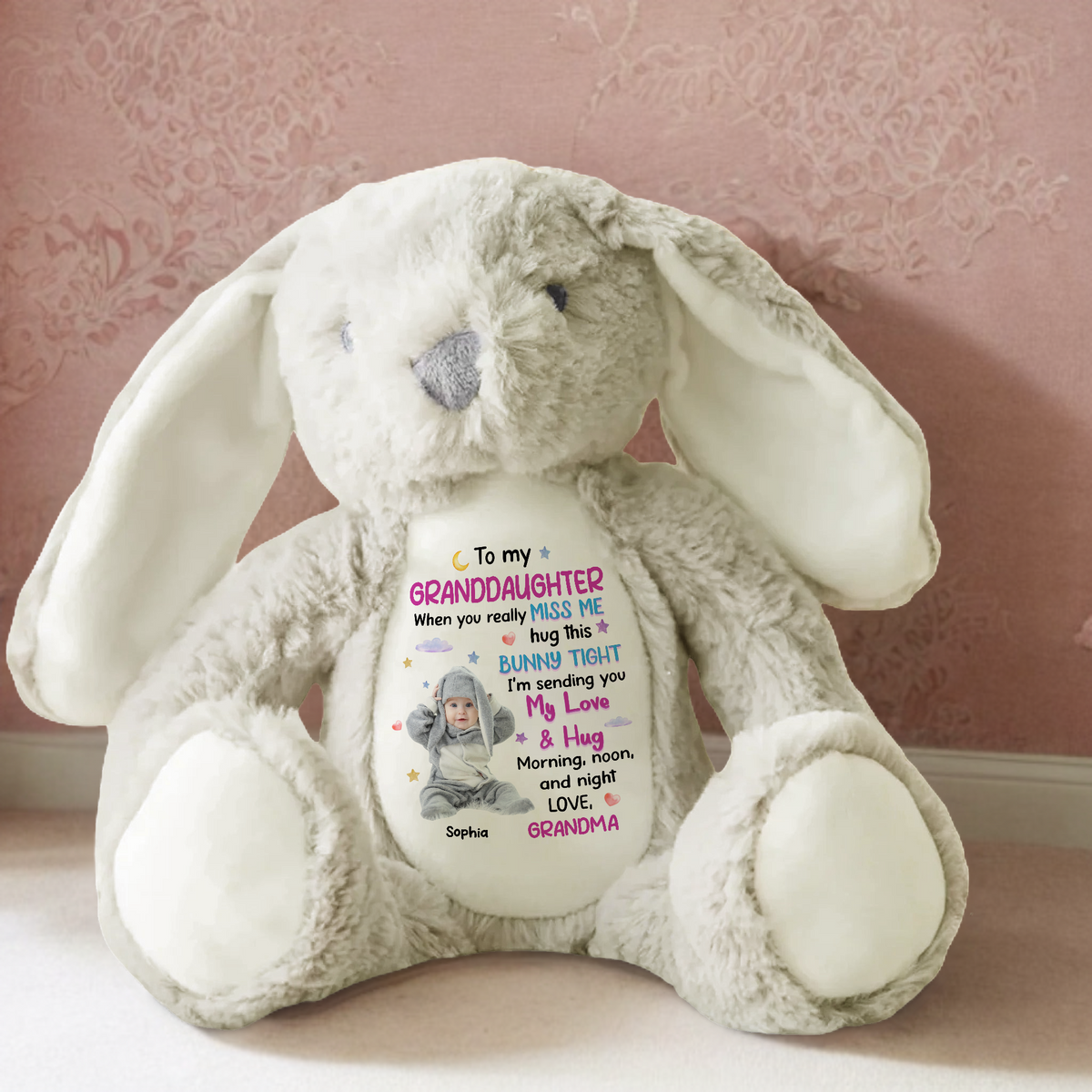 Custom Photo To My Daughter Granddaughter Bunny Plush Gift From Mom Grandma CH07 895302