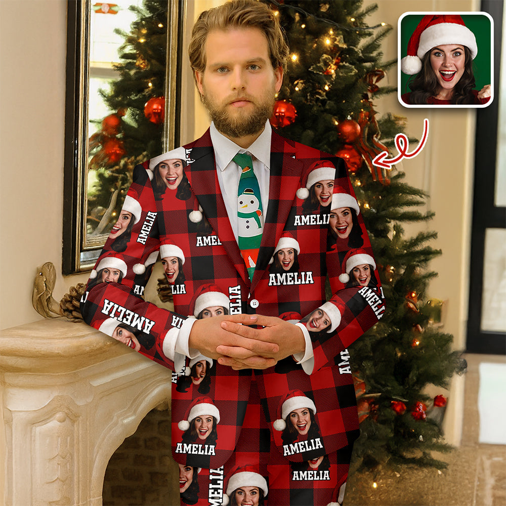 Custom Funny Face Photo With Christmas Background Family Men's Suits HO82 N369 900226