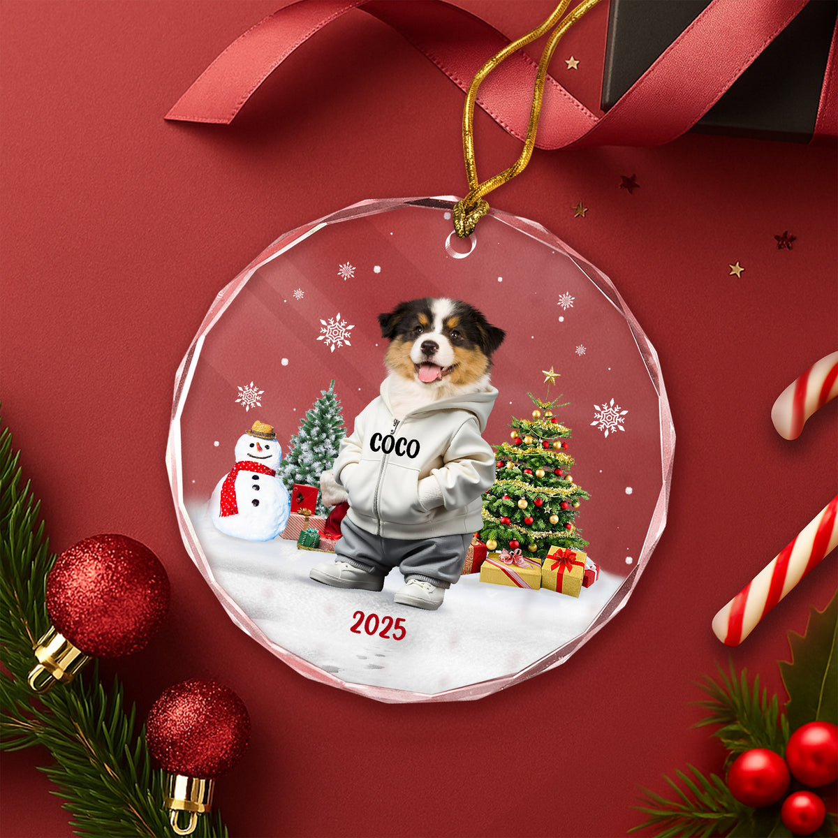 Custom Photo Dog Christmas Glass Ornament CH07 899784