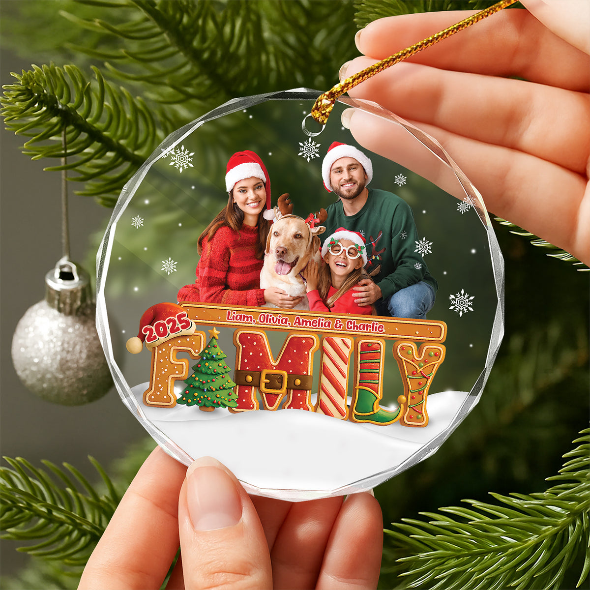 Custom Family Photo Our Christmas Tree Cake Personalized Glass Ornament CH07 899980