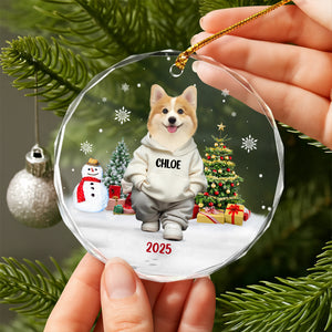 Custom Photo Dog Christmas Glass Ornament CH07 899784