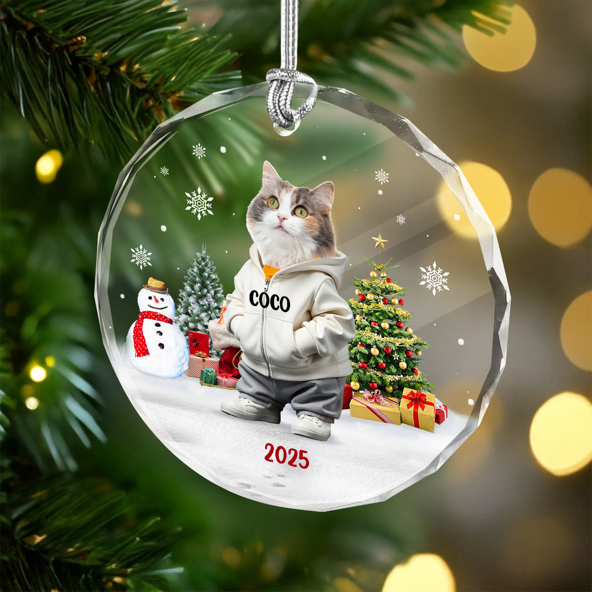 Custom Photo Cat Christmas Glass Ornament CH07 899786