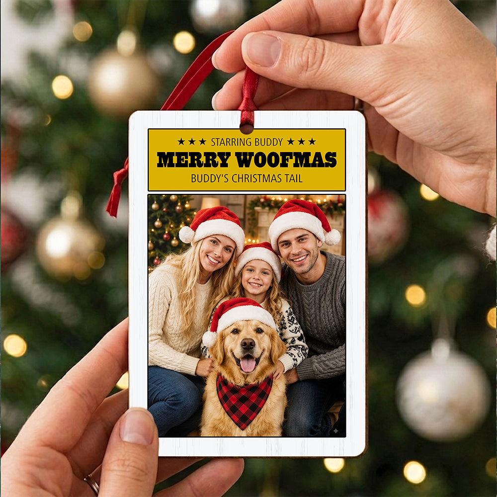 Custom Photo Merry Woofmas Wood Ornament - Gift For Dog Lovers HO82 903362