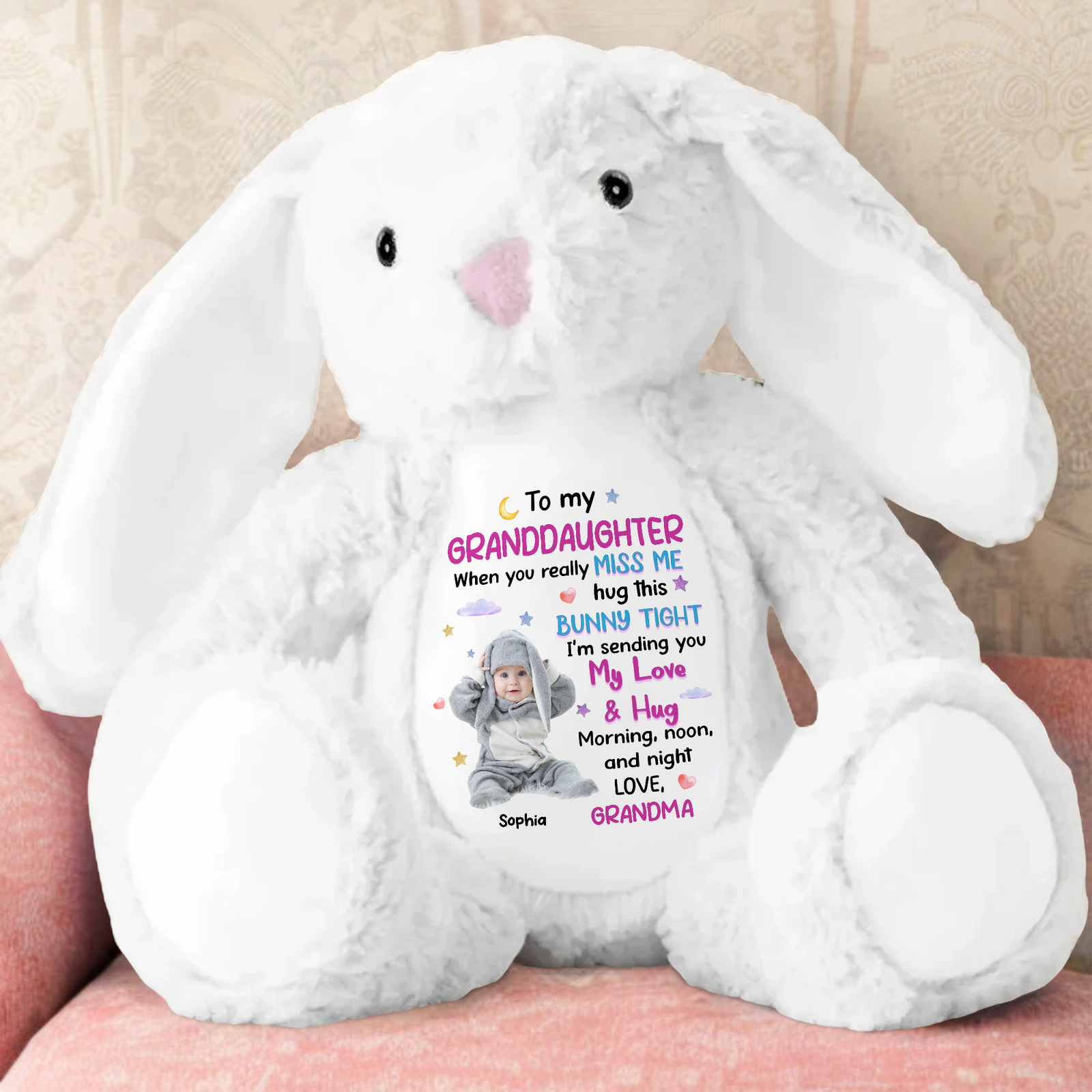 Custom Photo To My Daughter Granddaughter Bunny Plush Gift From Mom Grandma CH07 895302