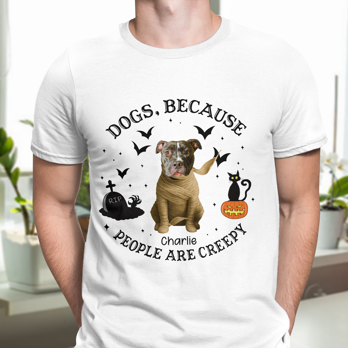 Custom Photo Because People Are Creepy Halloween Ghost Dog Shirt HA75 897630