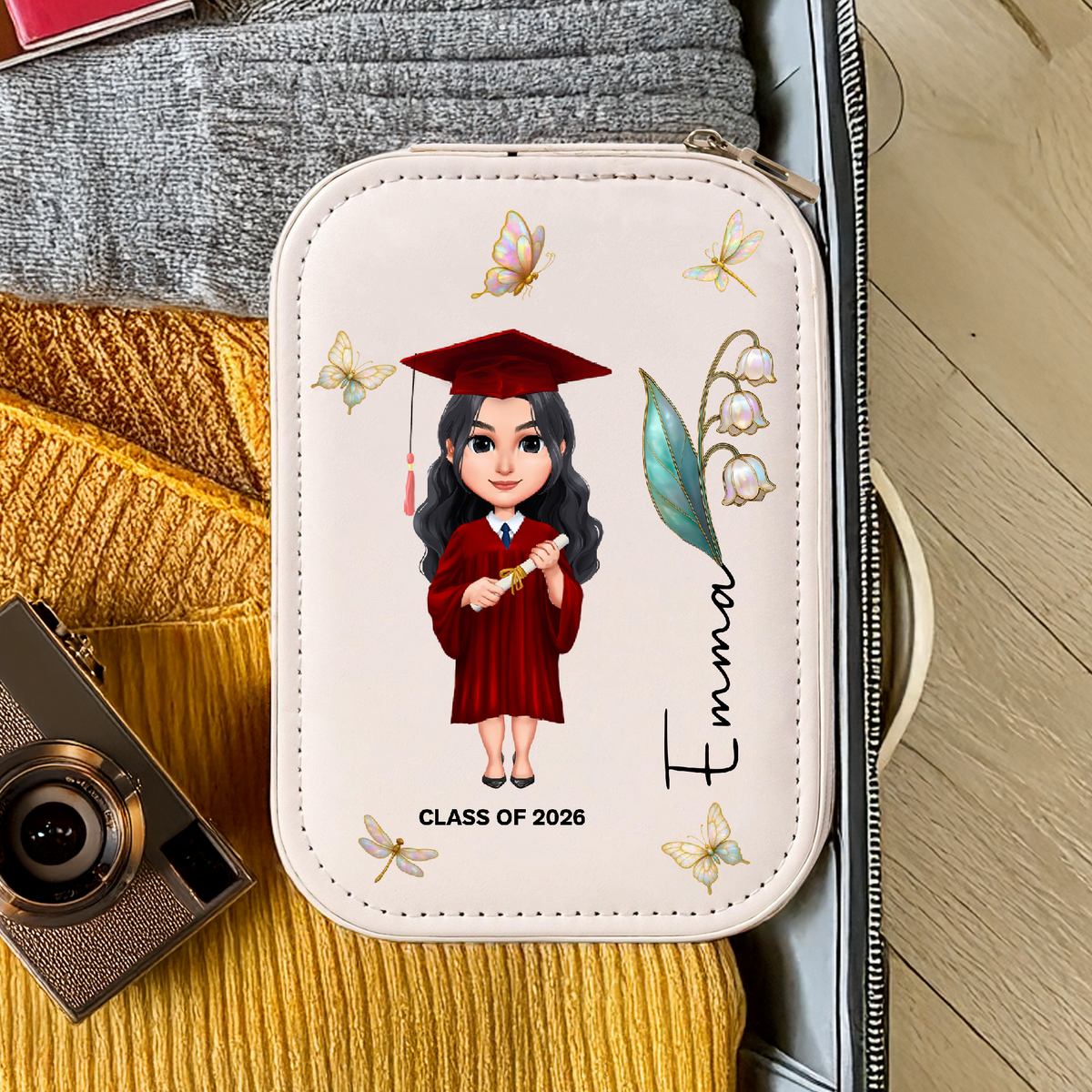 Personalized Graduation Girl With Flower On Makeup Box With LED TH10 896595