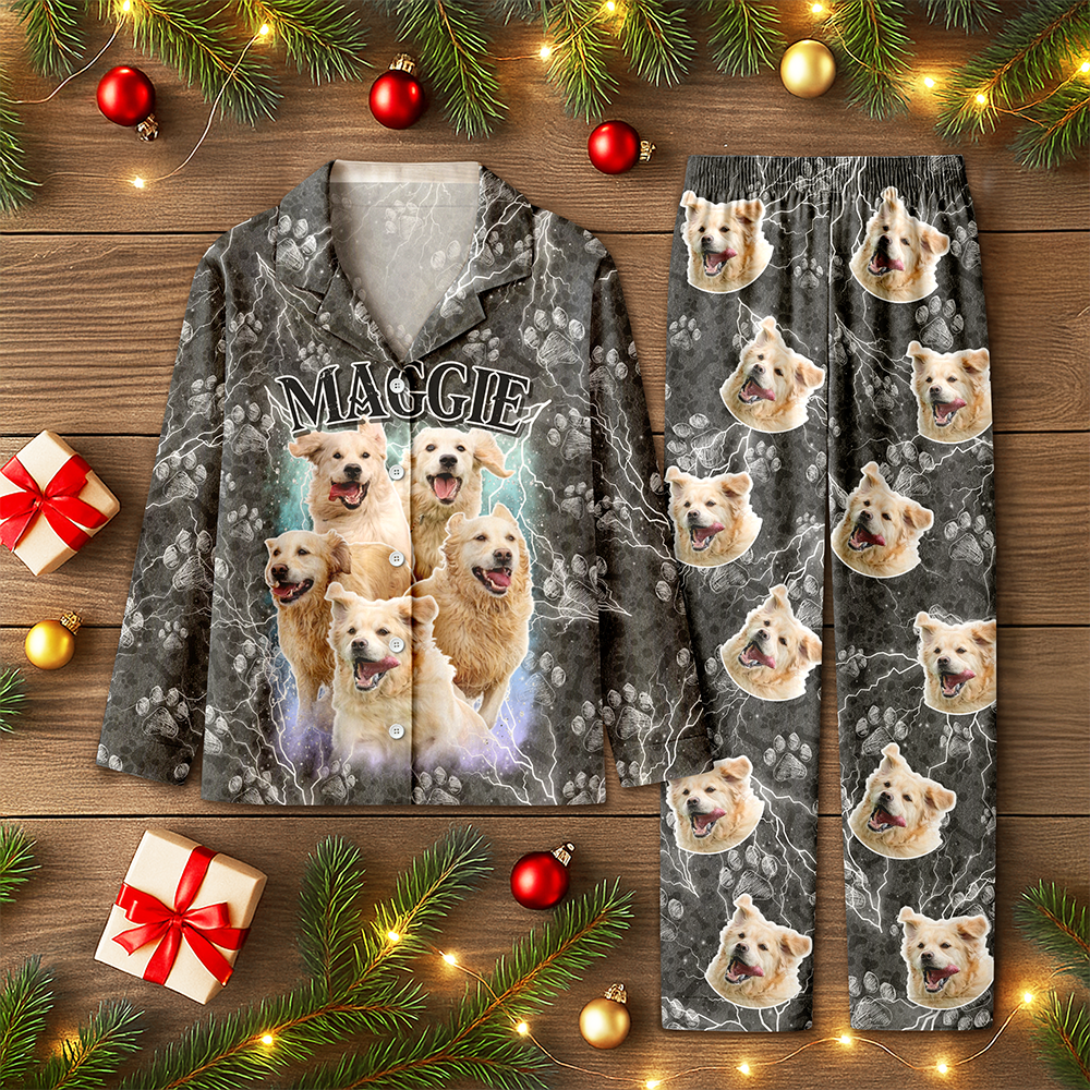 Custom Vintage Bootleg Pet Pajama Set – Personalized Pet Photo Dog Pajamas, Custom Dog Portrait Sleepwear, 90s Retro Lounge Set LM32 897369