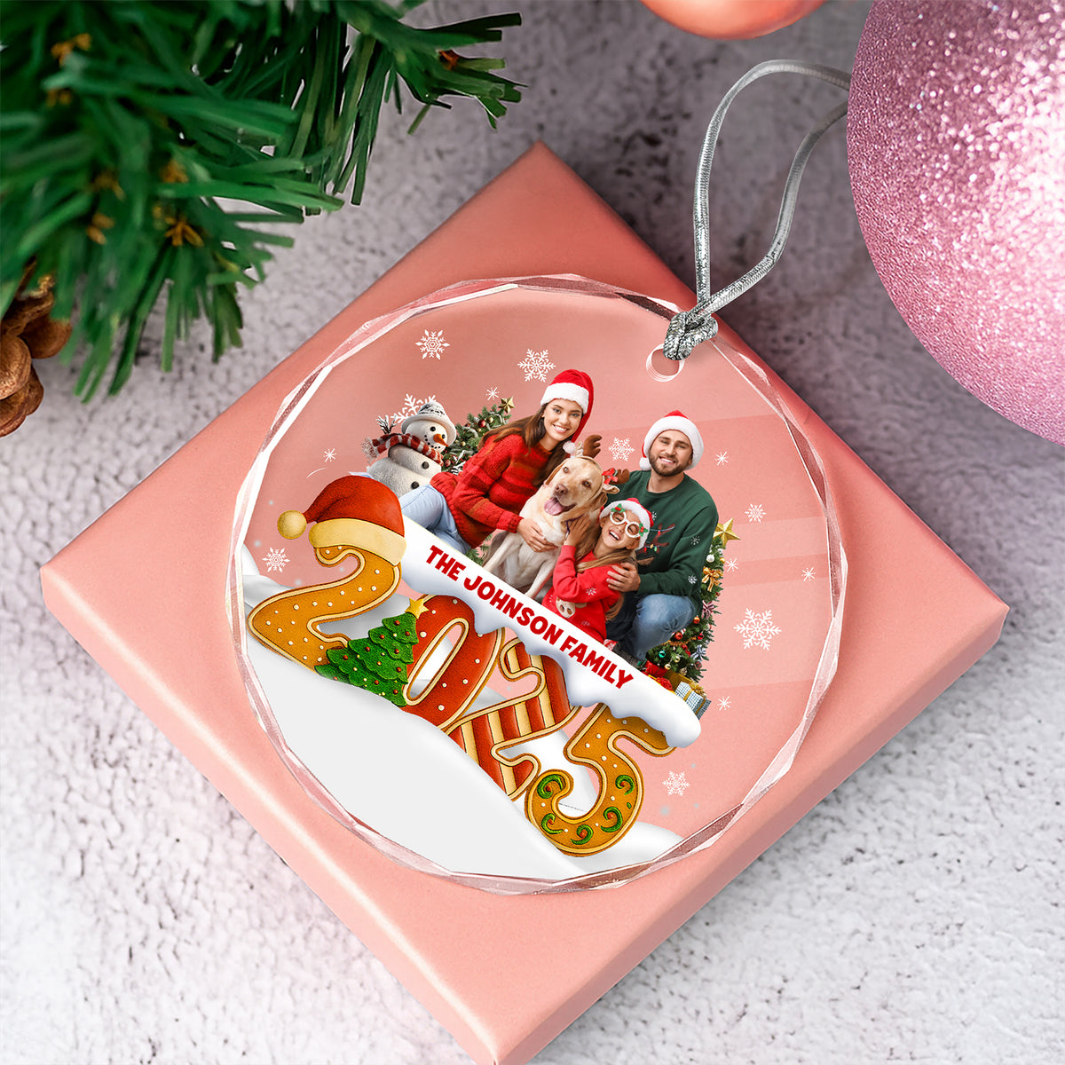 Custom Family Christmas Cake Crew Photo - Personalized Glass Ornament CH07 899974