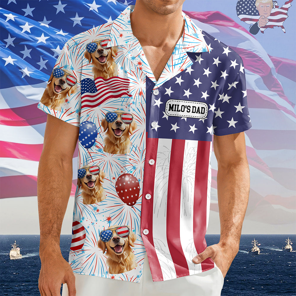 Custom Cute 3D American Dog - Independence Flag Design Hawaiian Shirt LM32 897915