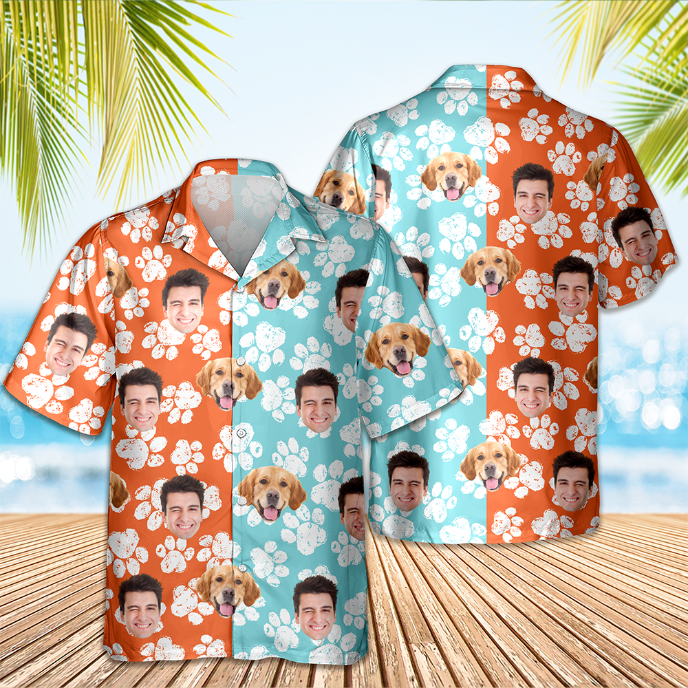 Custom Photo Paw Pattern Hawaii Shirt - Custom Funny Pet Lover Gift CH07 911106