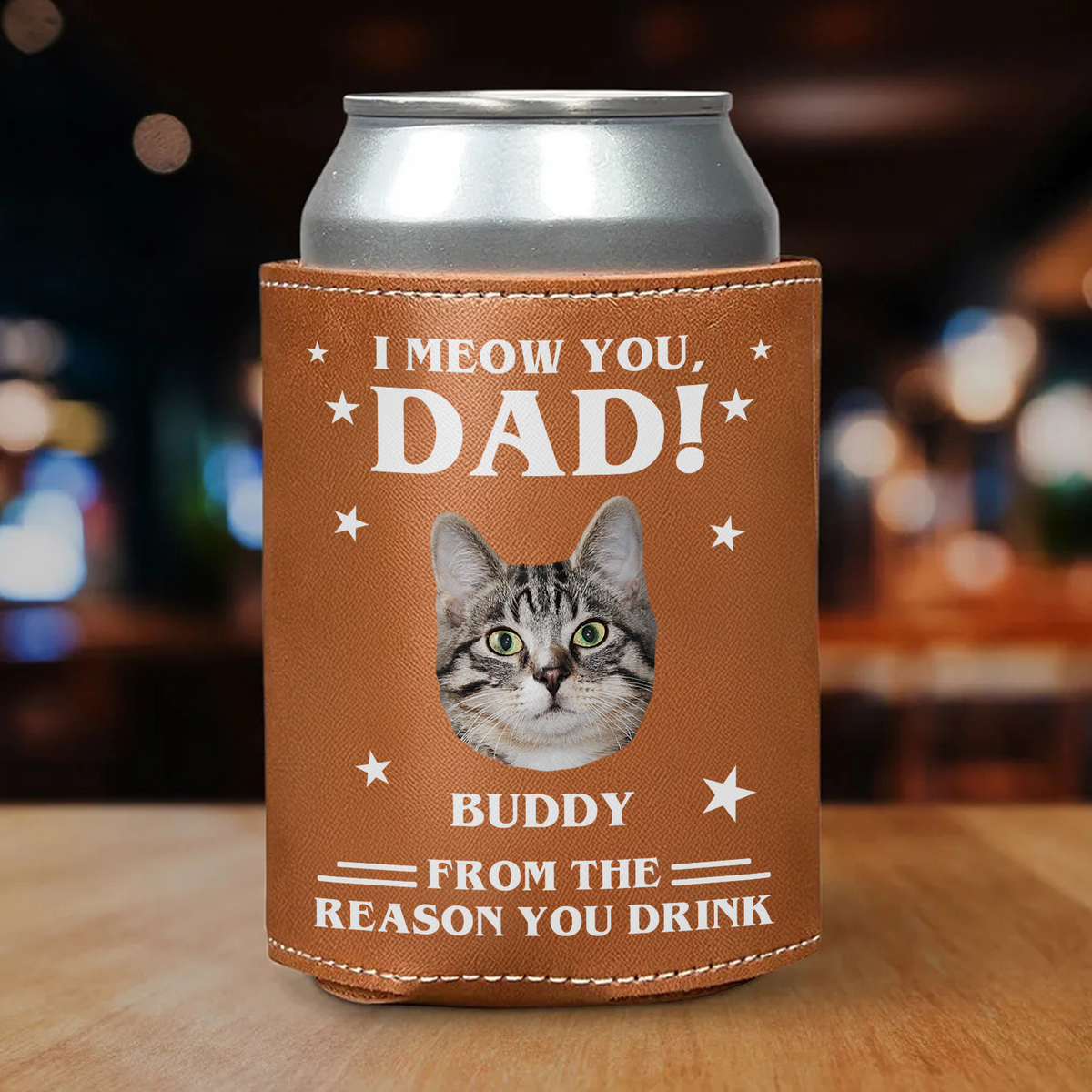 Custom Photo We Meow You Leather Can Cooler Holder Gift For Cat Dad HO82 894098