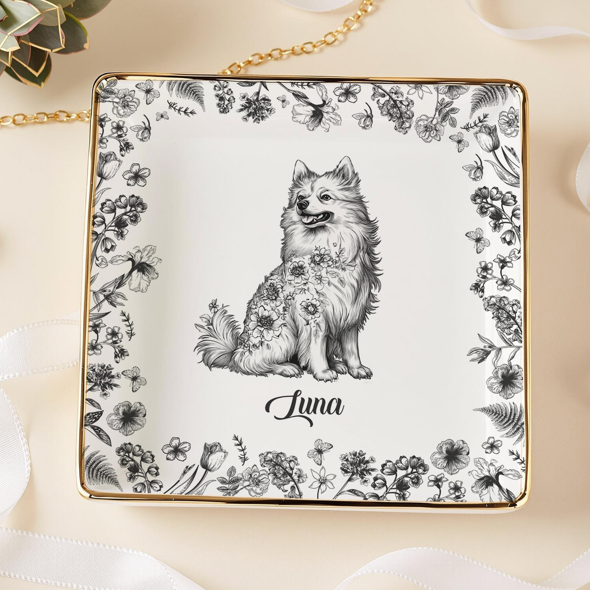 Custom Dog Breeds Chinoiserie Toile De Jouy Style - Personalized Jewelry Dish HA75 892704