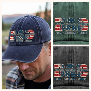 Dad Hero Legend 4th of July Personalized Dad USA Flag Washed Denim Baseball Cap CH07 896118