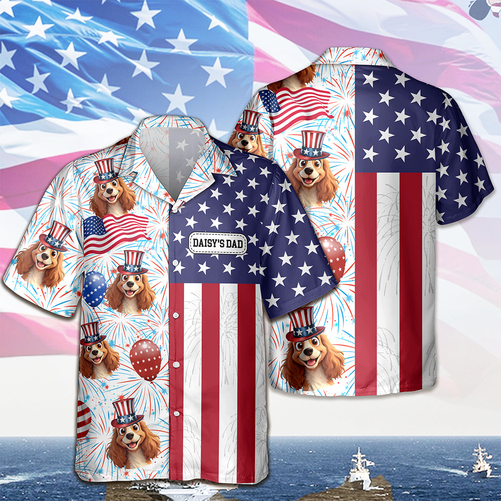 Custom Cute 3D American Dog - Independence Flag Design Hawaiian Shirt LM32 897915