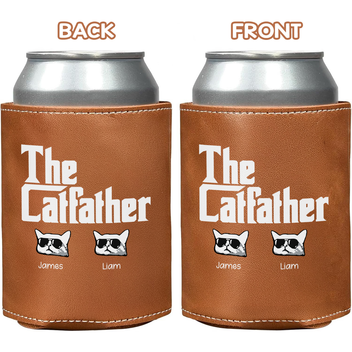 Personalized The Catfather Leather Can Cooler Holder Gift For Cat Dad HO82 894094