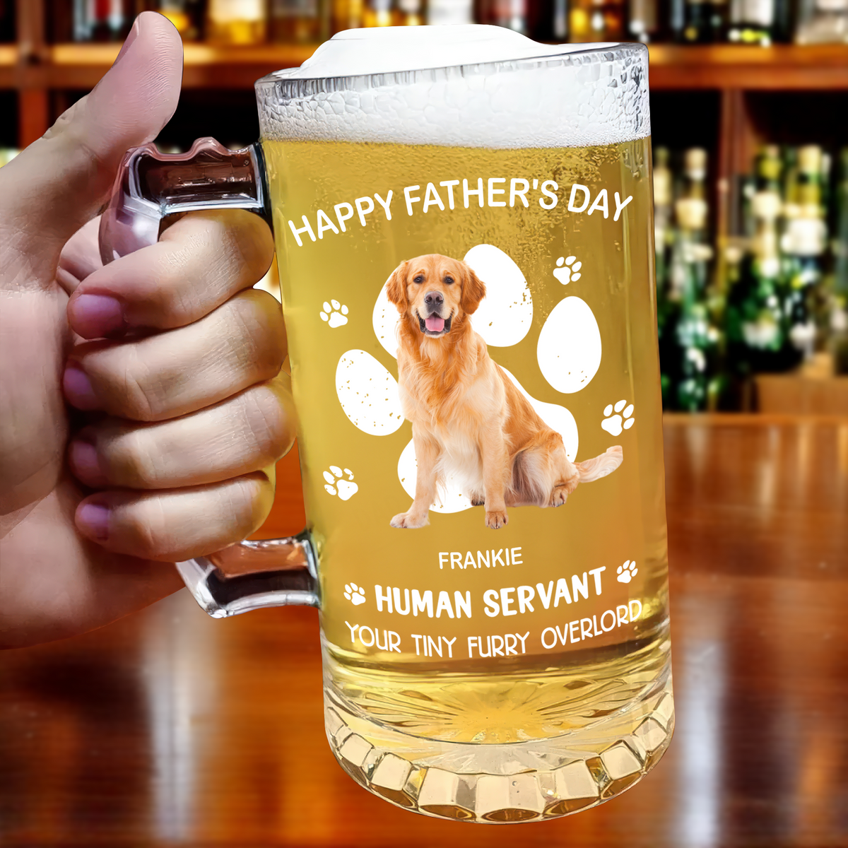 Custom Photo Happy Father's Day Human Servant Personalized Glass Beer Mug Funny Gift For Dog Cat Lover CH07 895548