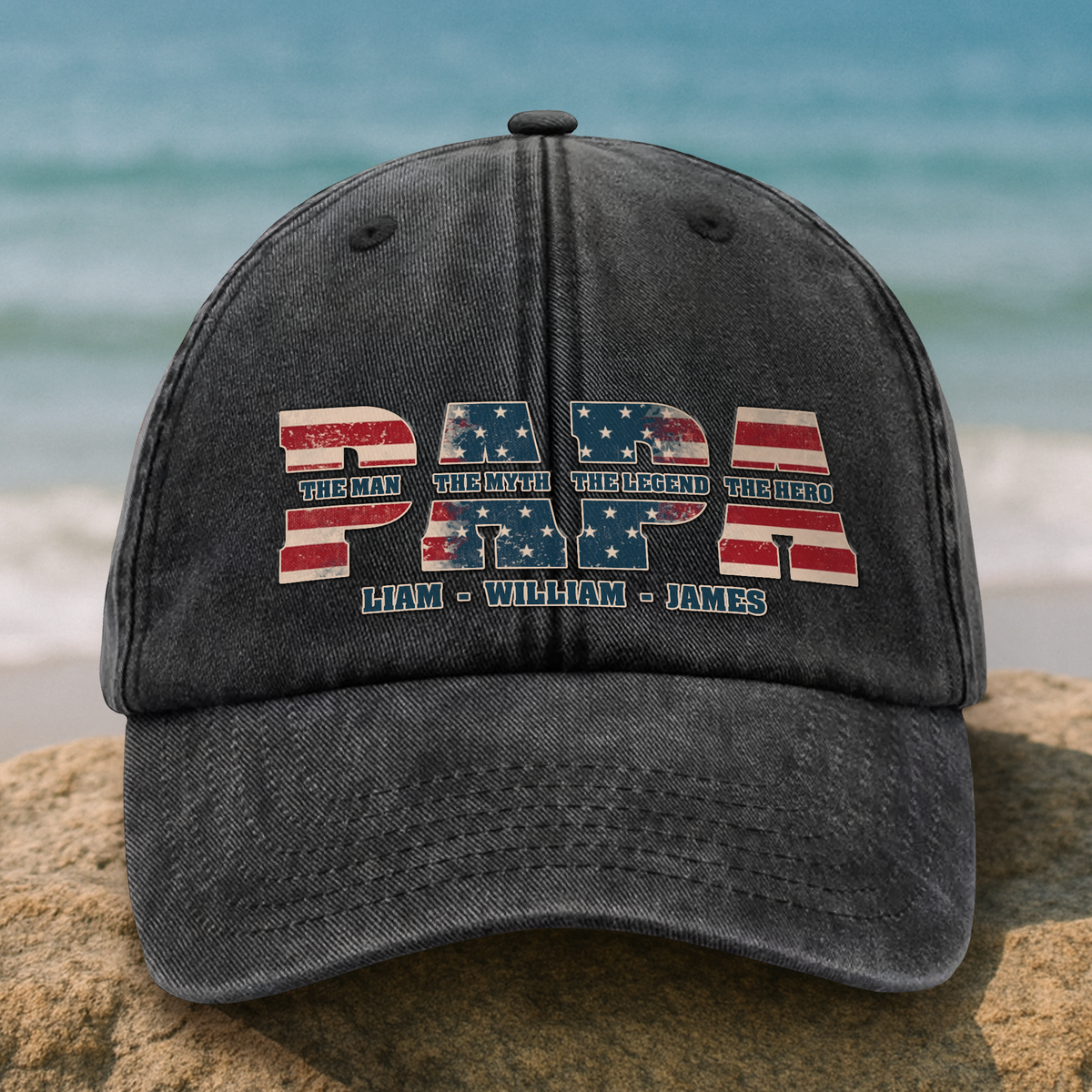 Dad Hero Legend 4th of July Personalized Dad USA Flag Washed Denim Baseball Cap CH07 896118