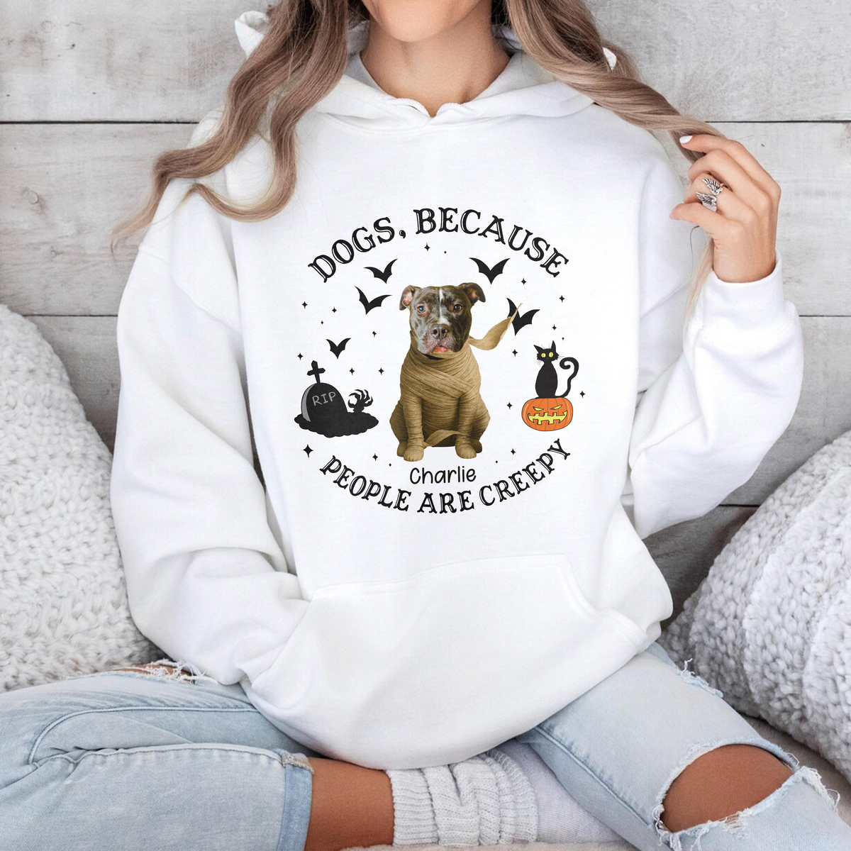 Custom Photo Because People Are Creepy Halloween Ghost Dog Shirt HA75 897630