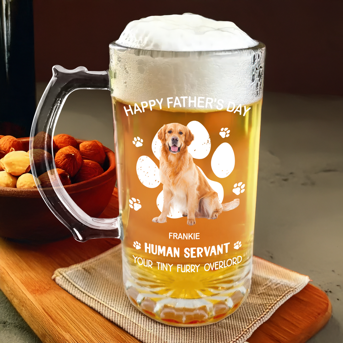 Custom Photo Happy Father's Day Human Servant Personalized Glass Beer Mug Funny Gift For Dog Cat Lover CH07 895548