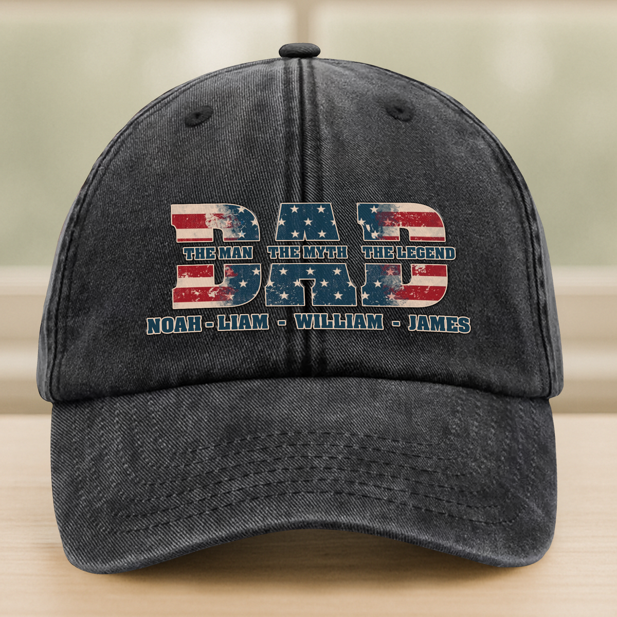Dad Hero Legend 4th of July Personalized Dad USA Flag Washed Denim Baseball Cap CH07 896118