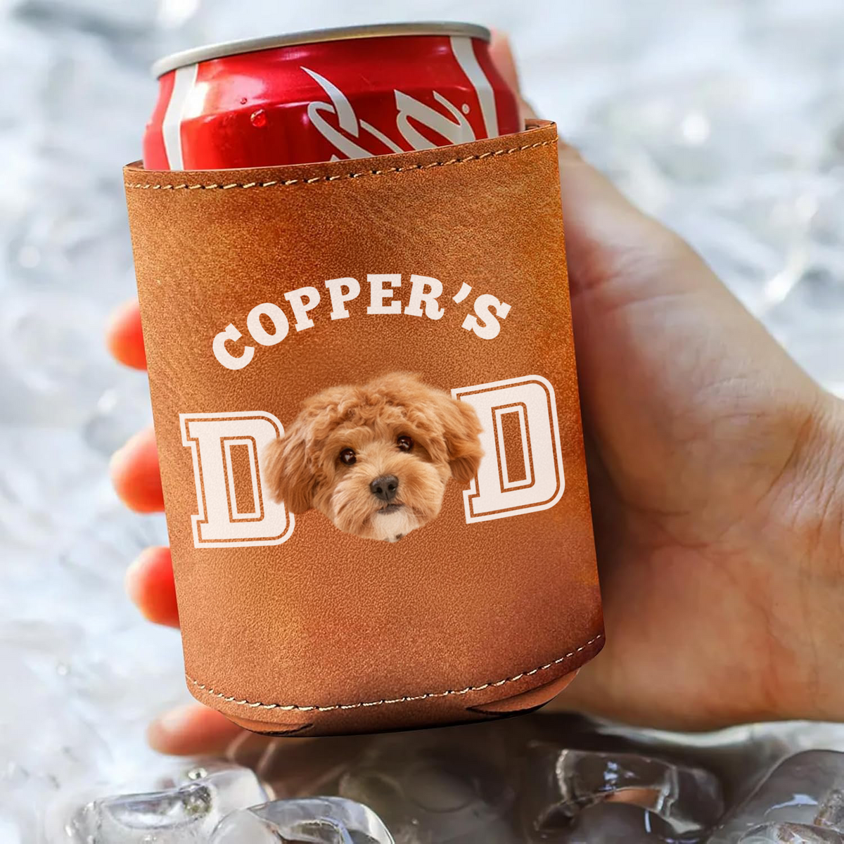 Custom Photo Dog Cat Dad Leather Can Cooler Holder Gift For Dog Cat Dad HO82 894096